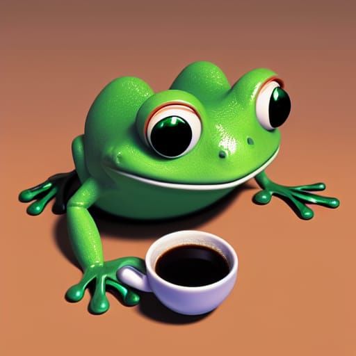 Sad Frog Drinks Coffee: Pixar-Style 3D Art