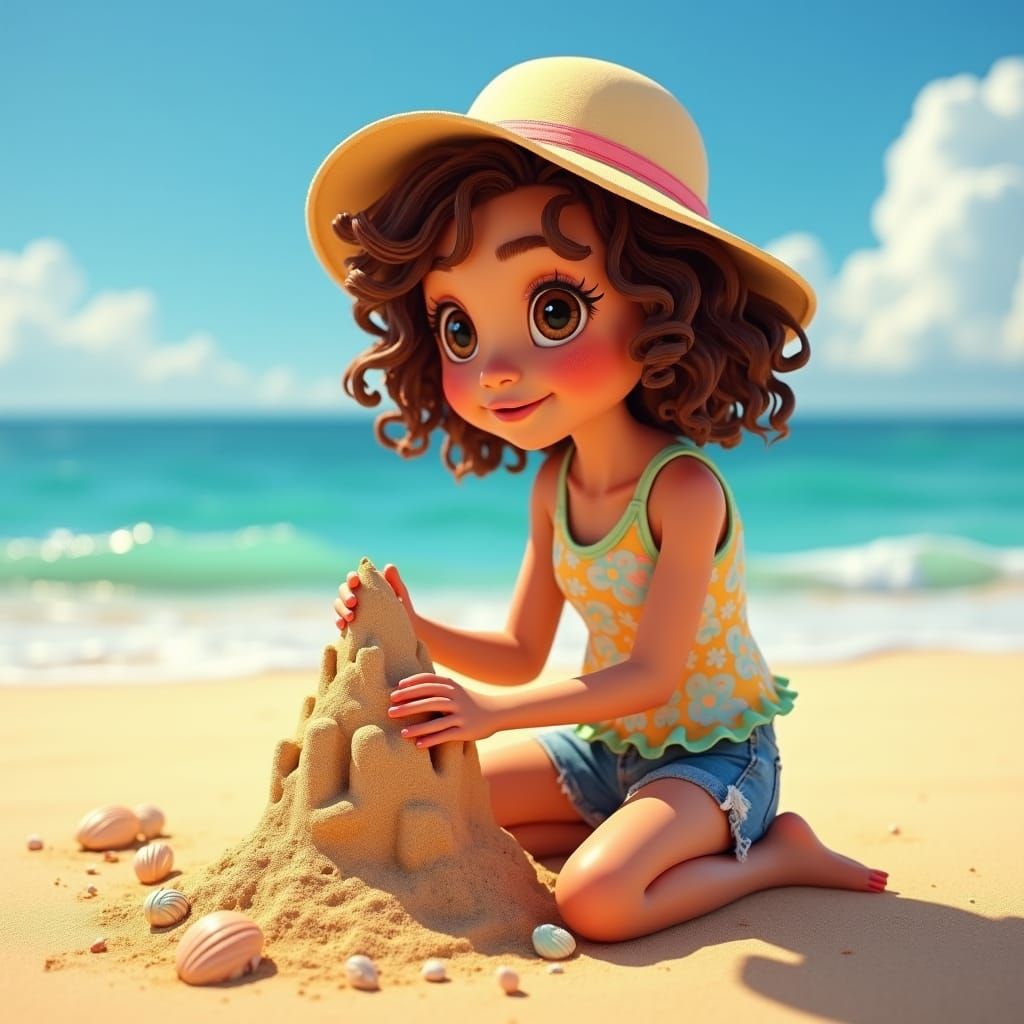 3D illustration of an adorable little girl wearing shorts an...