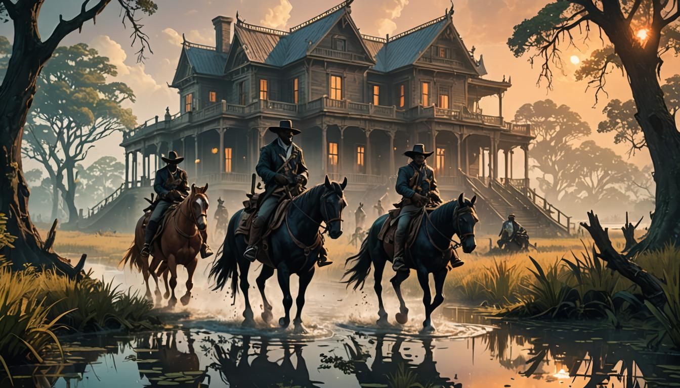 Fantasy Western Swamp Ride in Anime Style
