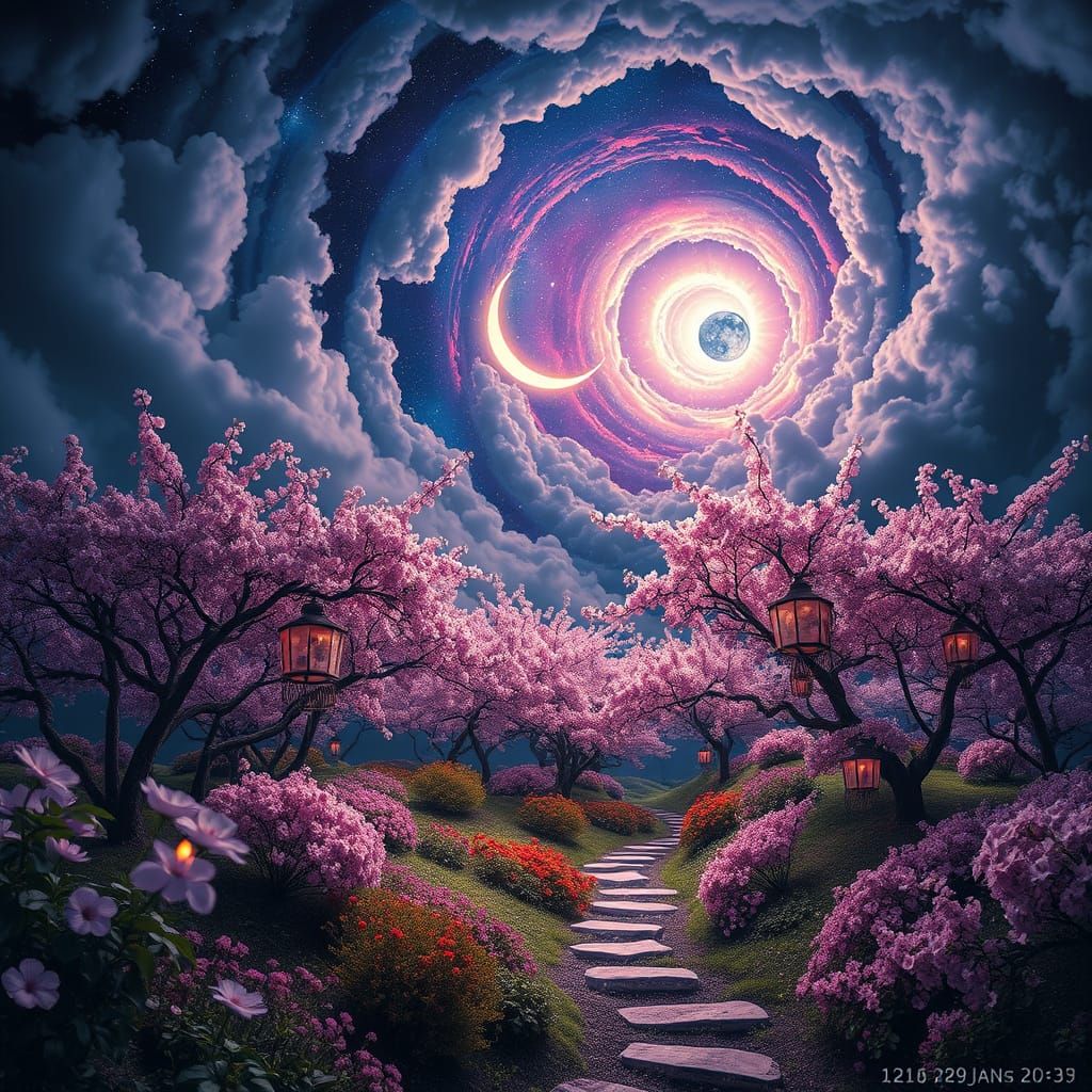 Sakura Garden in a Spiral World of Whimsy and Wonder