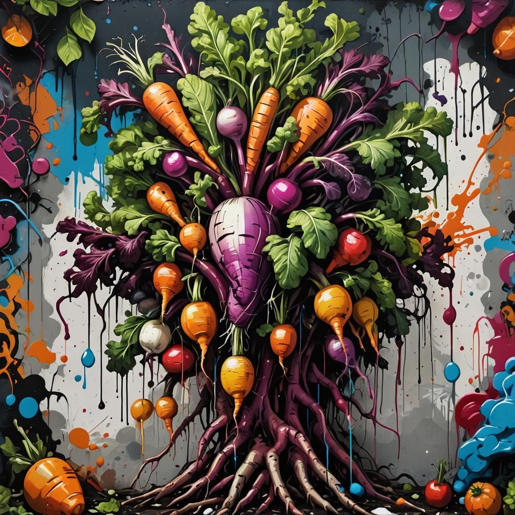 Root Vegetable Dreadnought in Graffiti Art Style