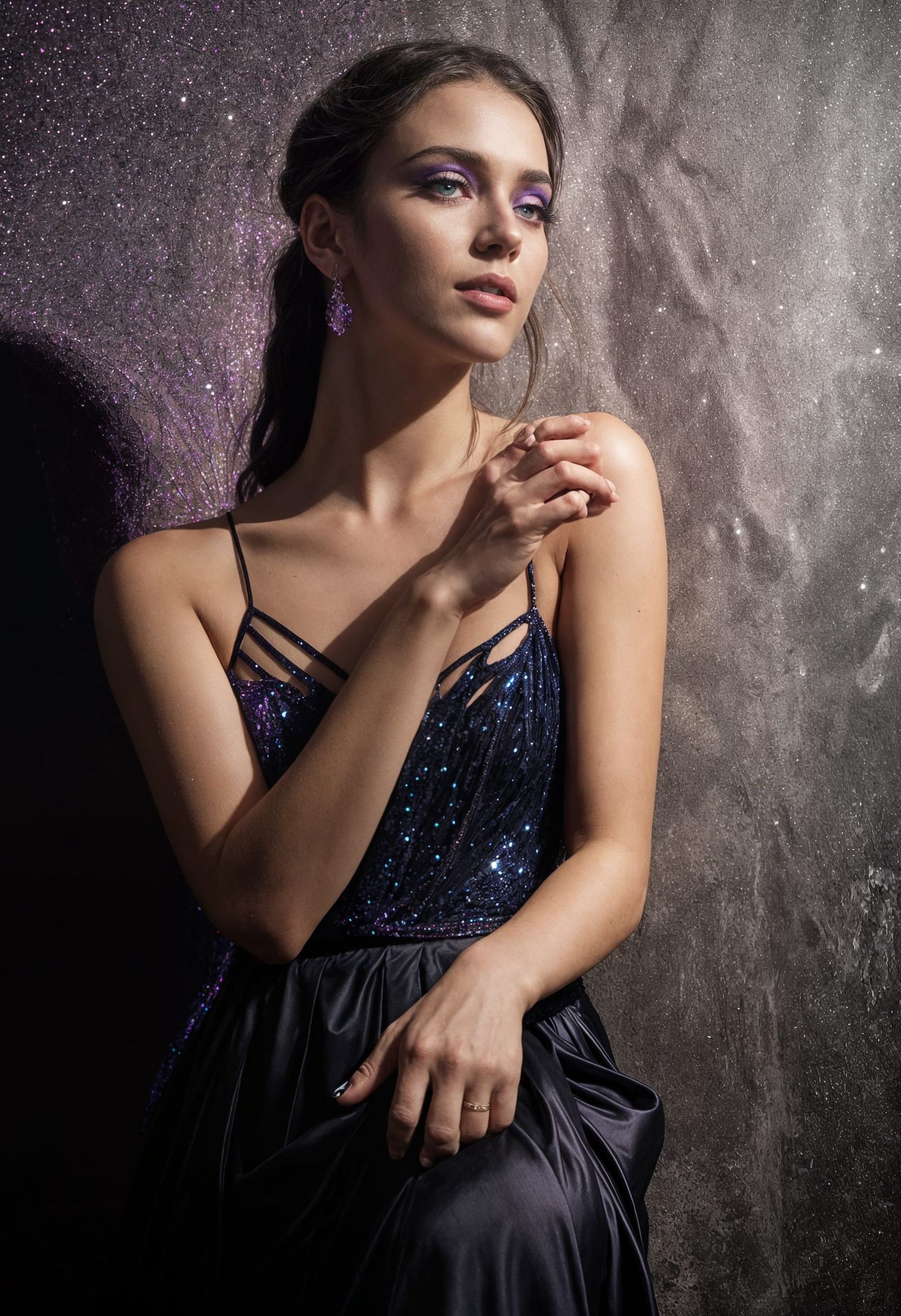 Singer in Black, Blue and Purple Outfit