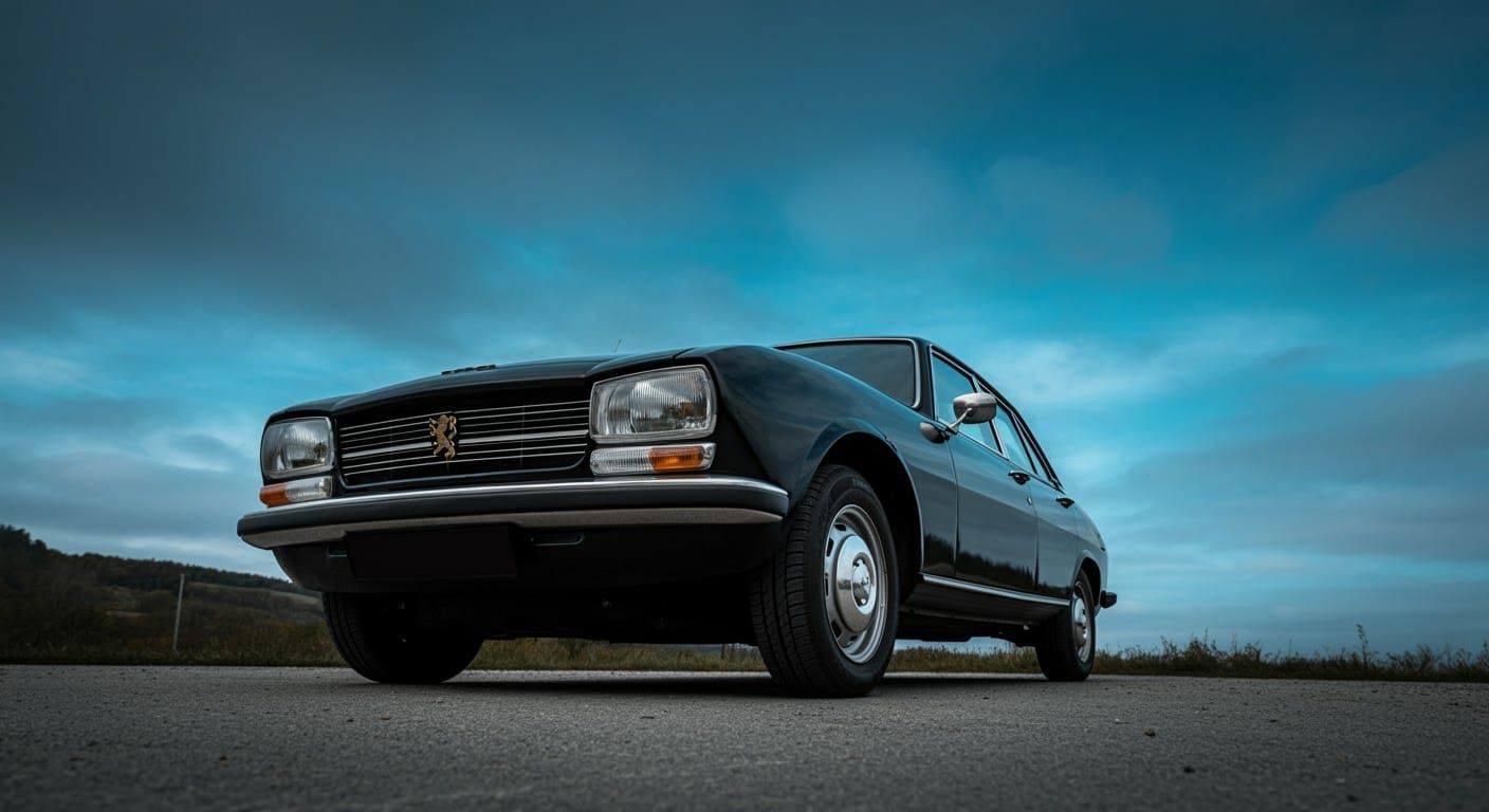 Black 1971 Peugeot 504 Berline Under Blue Sky