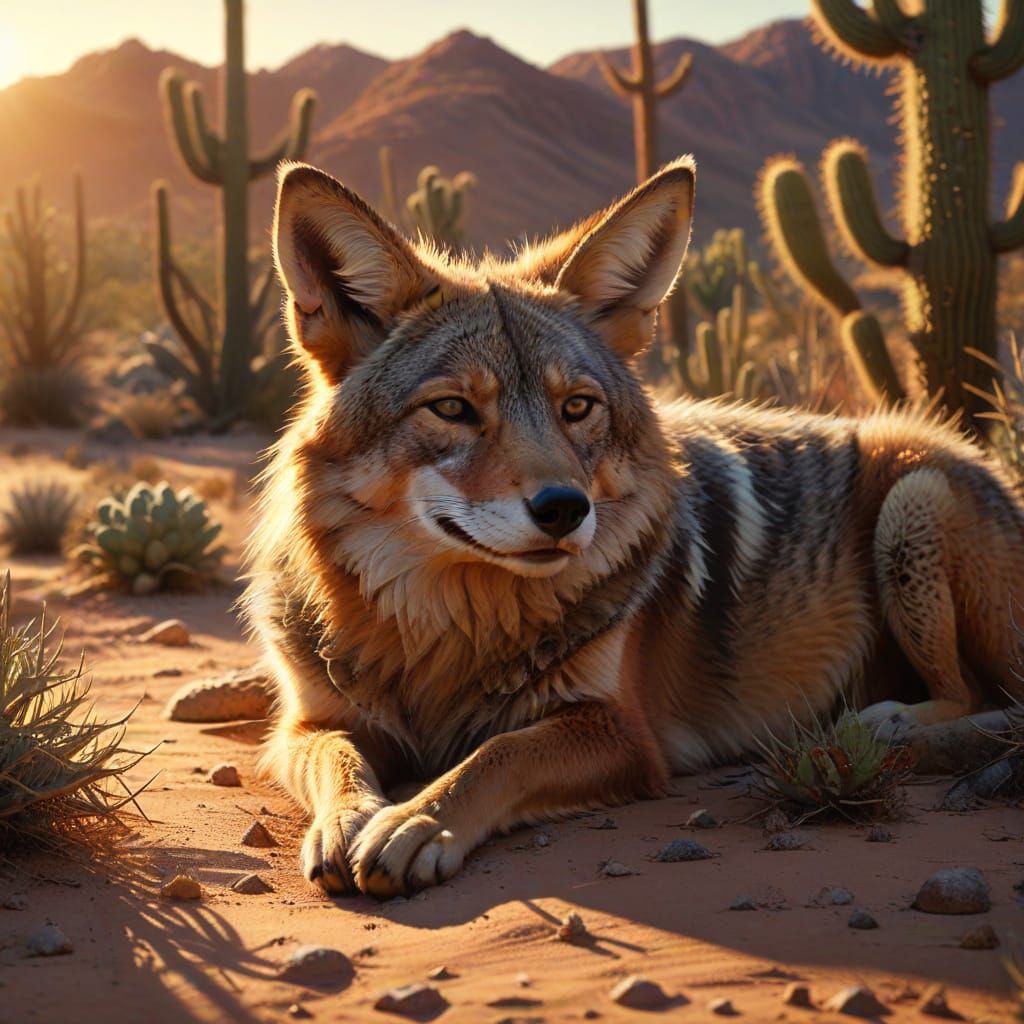Coyote in Desert, Digital Wildlife Painting