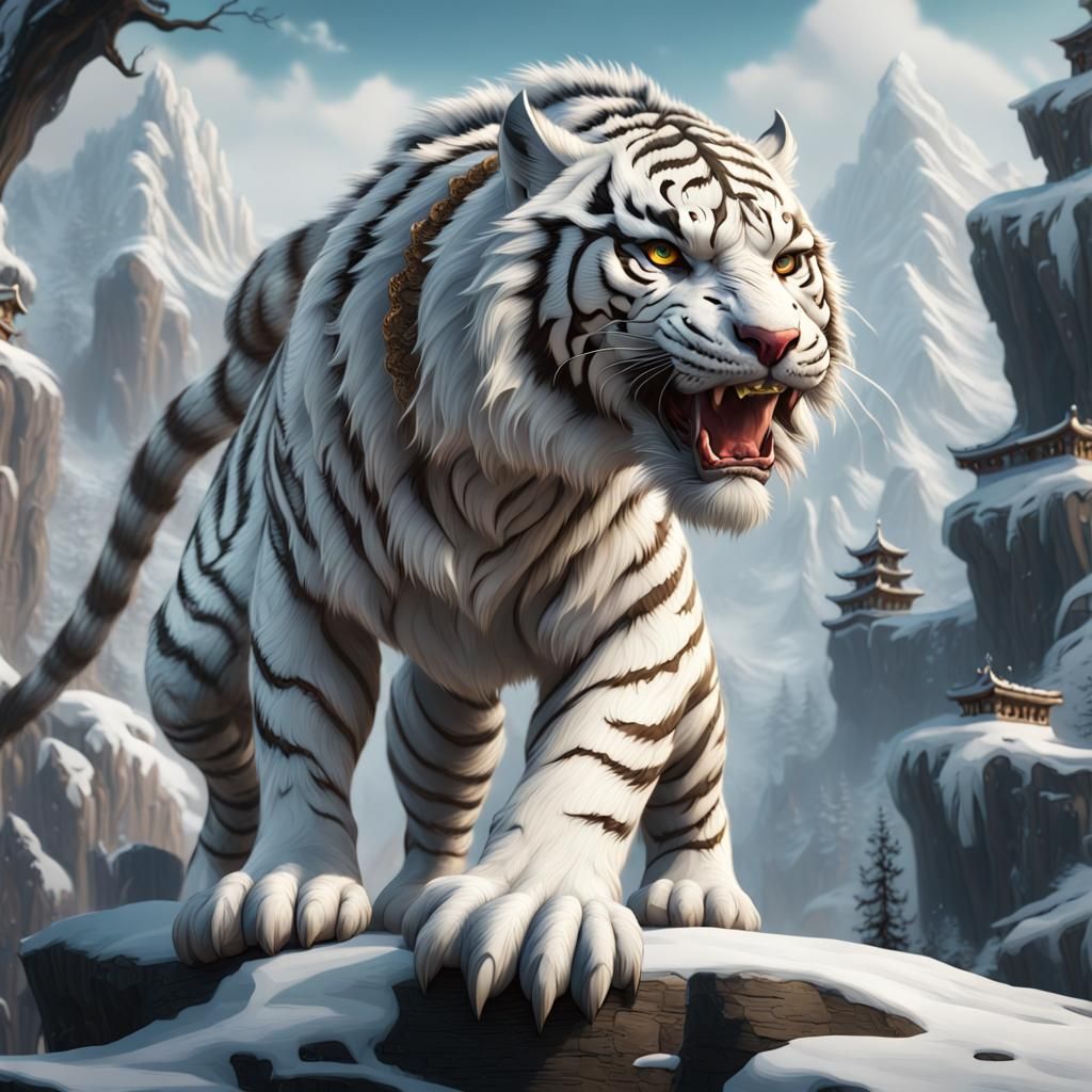 White Siberian Tiger Dragon in Detailed Matte Painting
