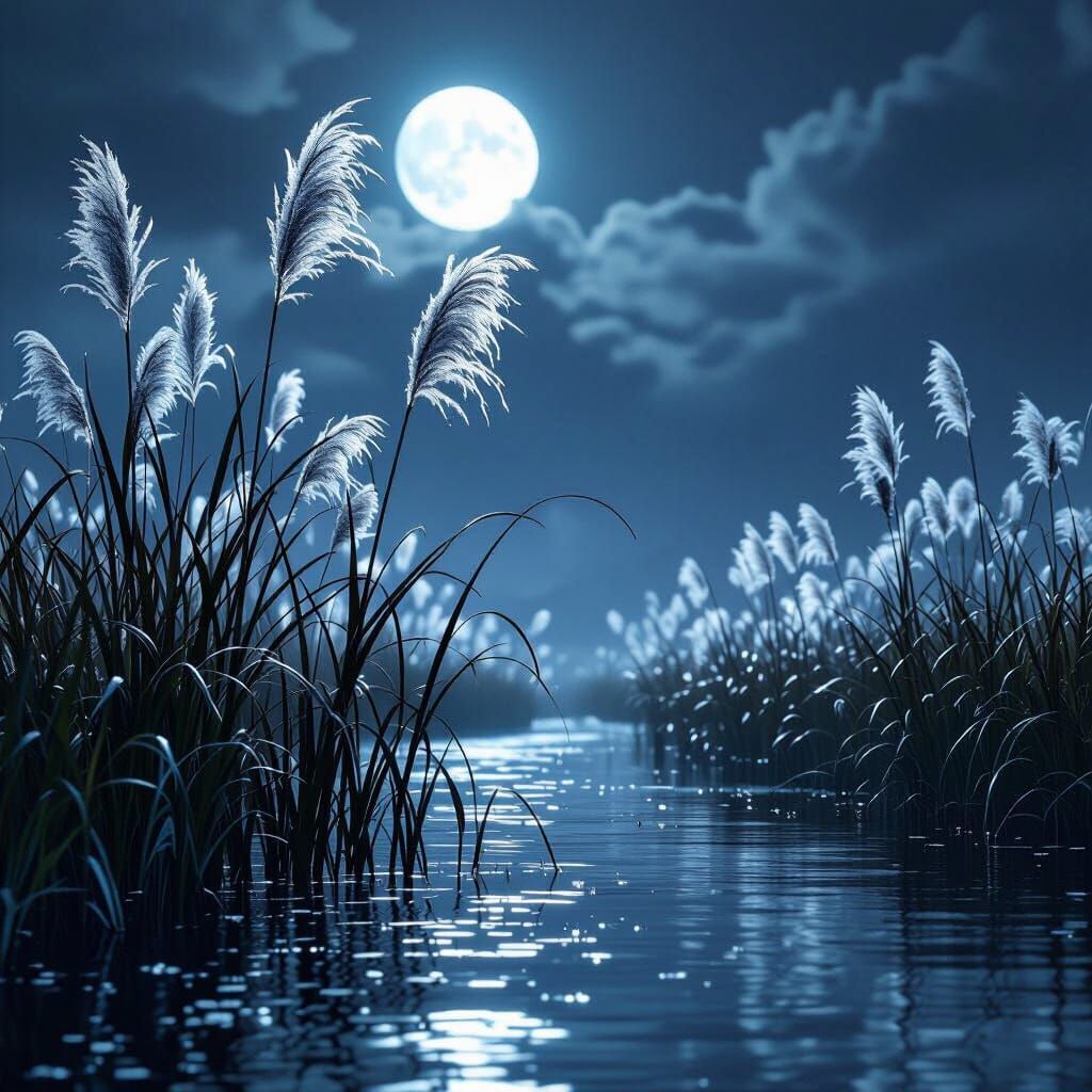 Shimmering Silvergrass Reeds in Dark Fantasy Style