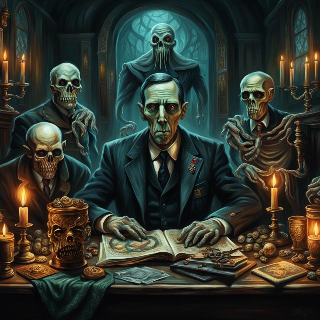 Lovecraftian Cultists Portrait in Hyperrealistic Oil Paintin...