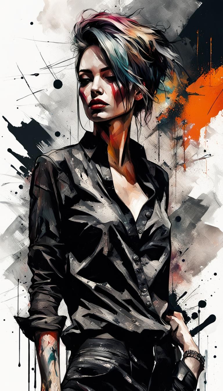 Beautiful Girl in Urbanpunk Style with Abstract Textures