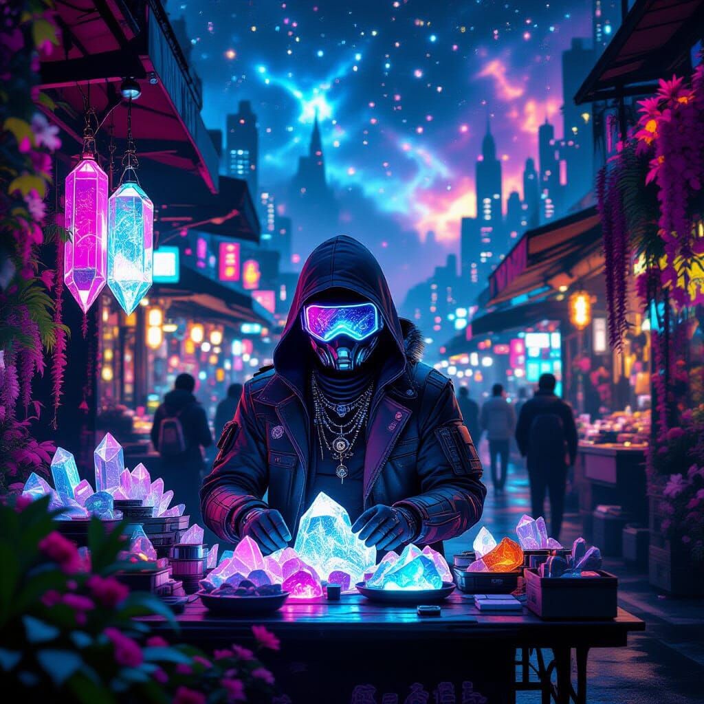 Cyberpunk Vendor in Alien Space Market