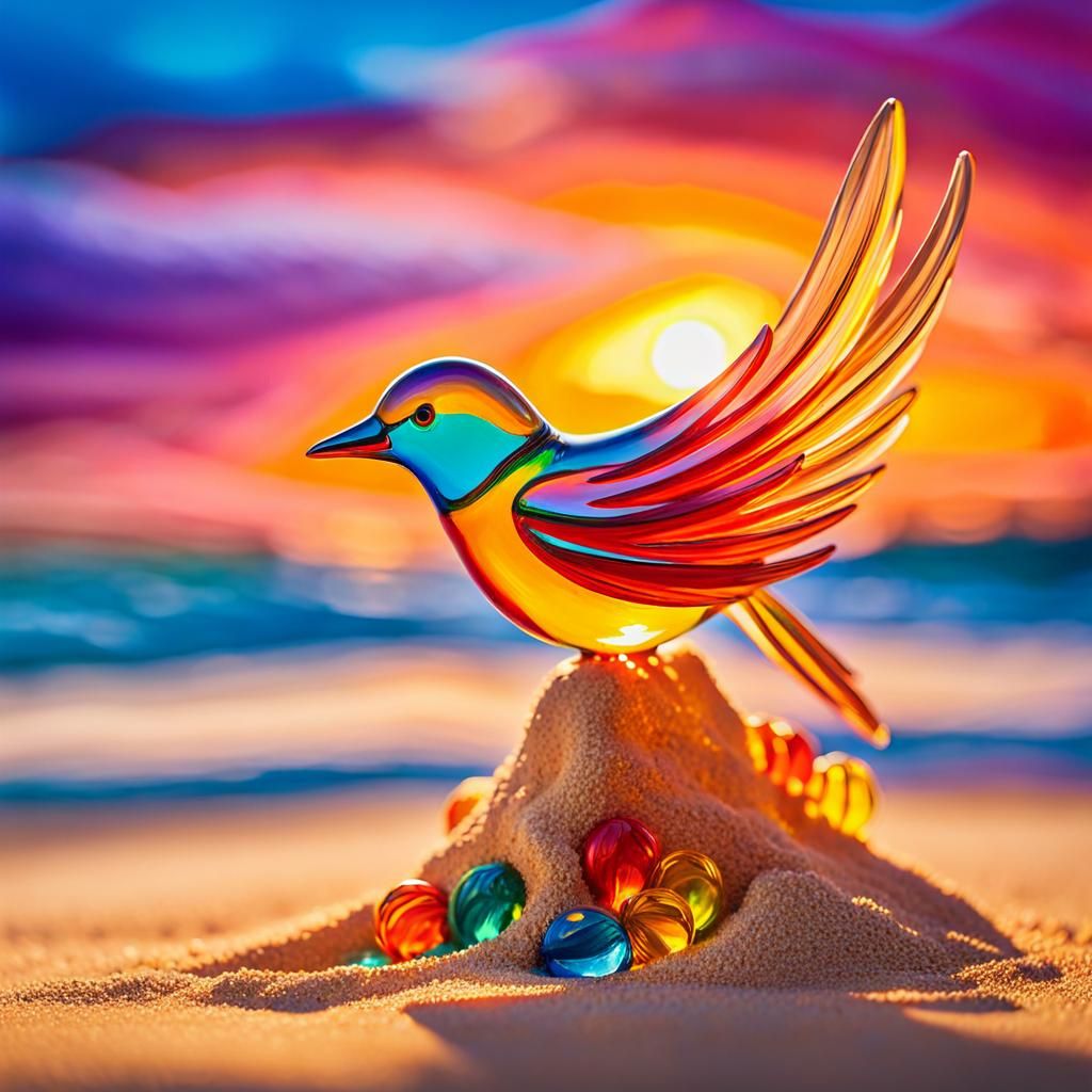 Fauvist Bird Crashing into Sand Palace, Oil Painting