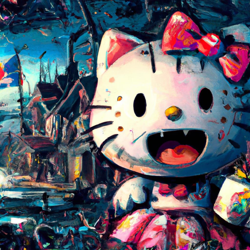 Horror Hello Kitty: Dark Fantasy Illustration
