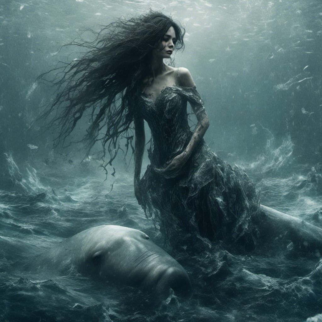 Sorrowful Mermaid in Icy Ocean Fantasy