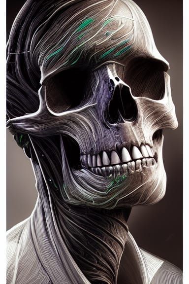 Skull Disintegration in Noir, Detailed Digital Art