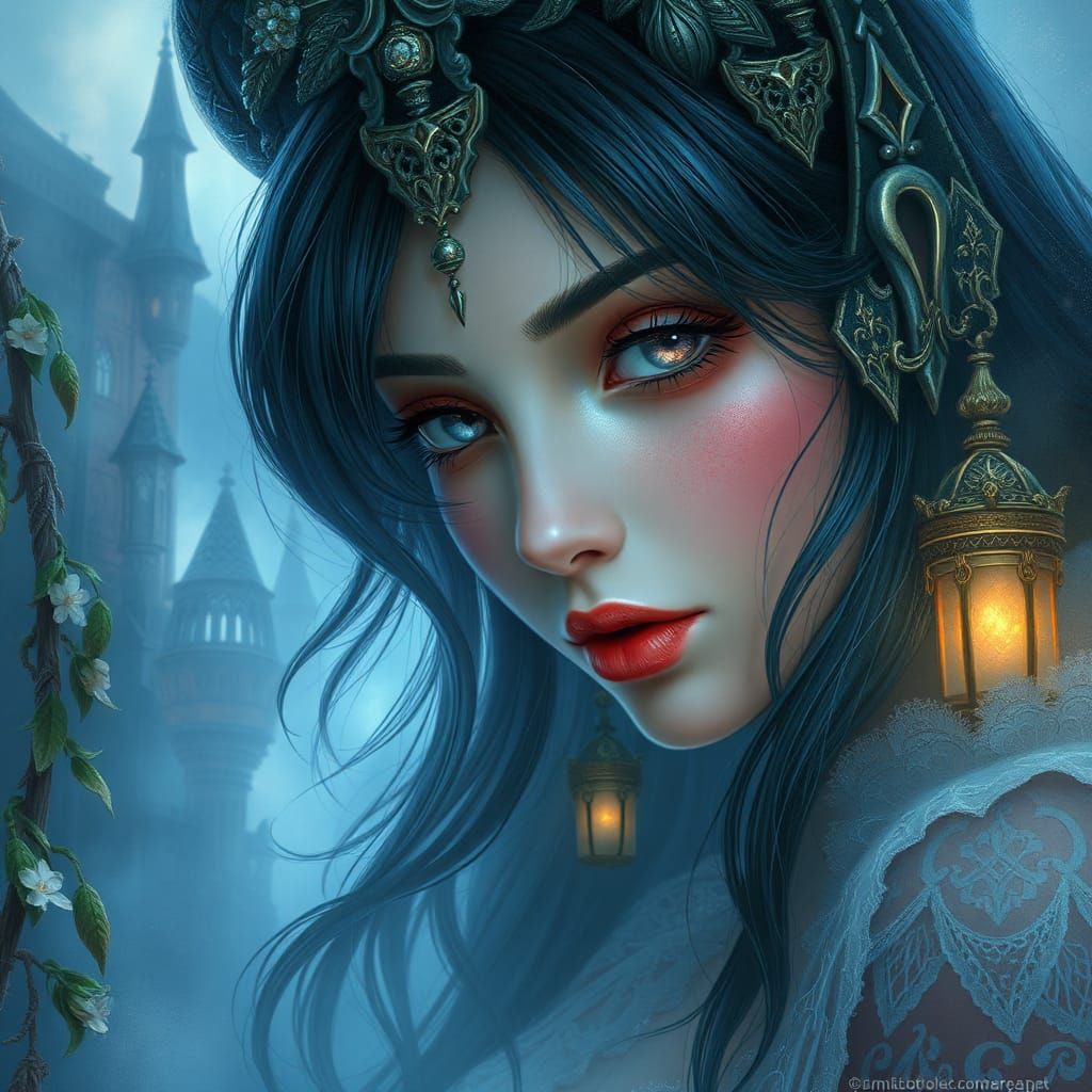 Ethereal Elvira Portrait in Hyperdetailed Fantasy Style