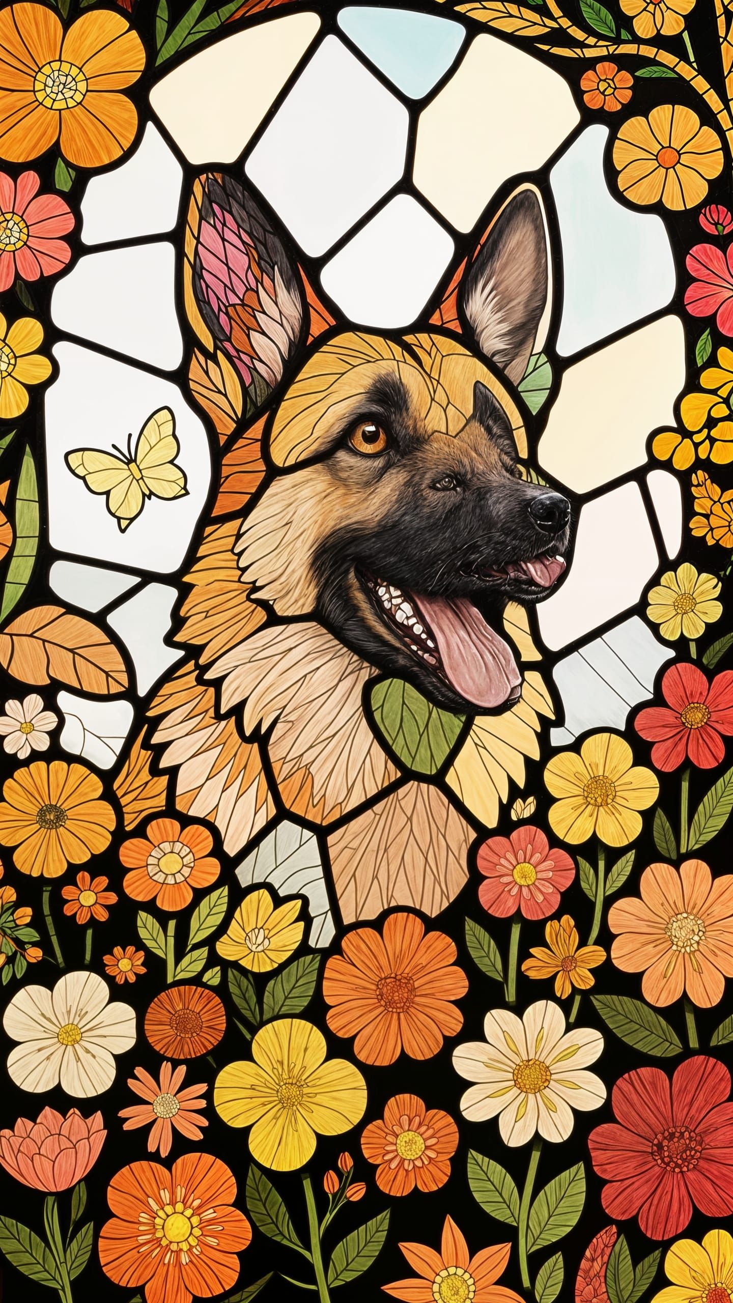 Stained glass german shepherd dog image The main character o...