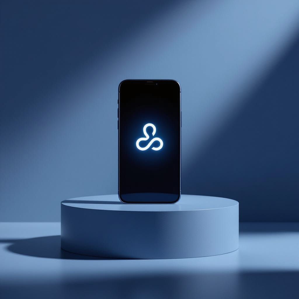 Minimalist Smartphone on Pedestal with Glowing Symbol