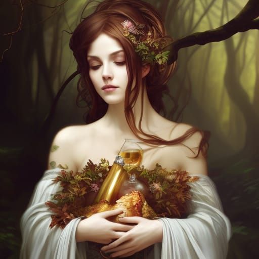 Enchanting Forest Princess in Art Nouveau Style
