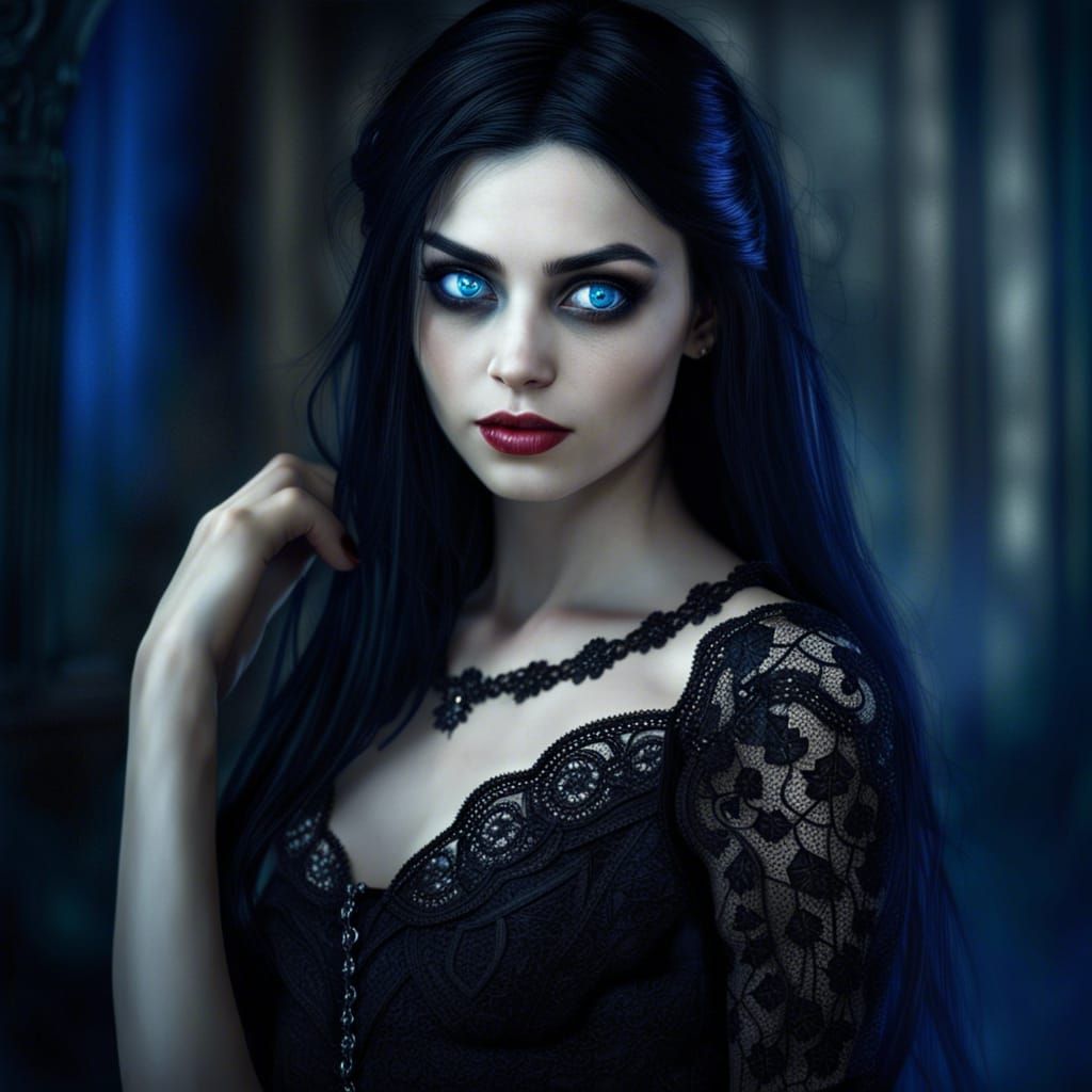 Beautiful Vampire Girl in Lace, Detailed Photography