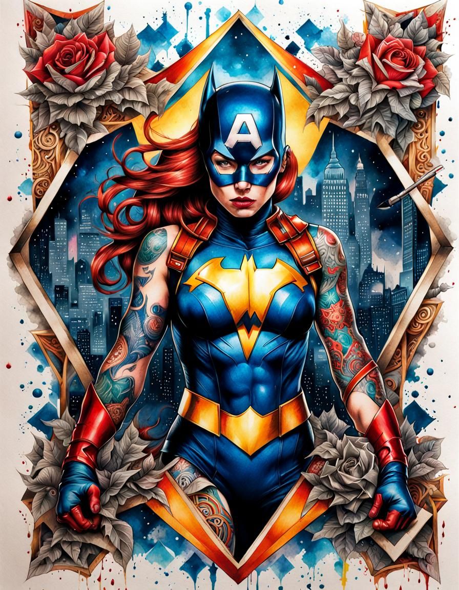 Detailed Tattooed Superheroine Sketchpad Drawing