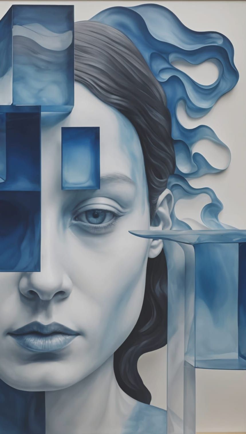 Surreal Blue Watercolor Rectangles in Bohemian Style