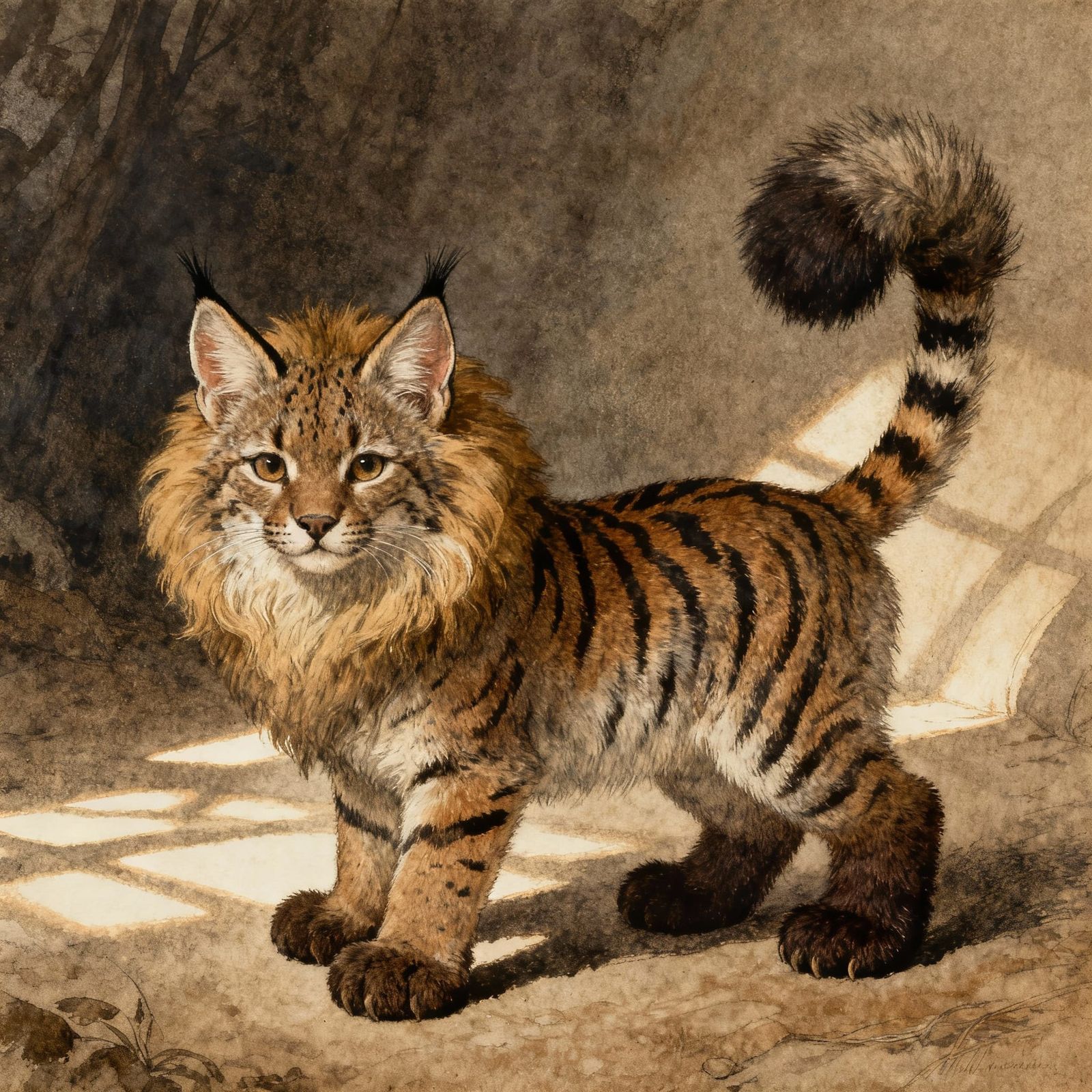 Enchanting Fantasy Bromoil Print of a Mythical Feline Beast