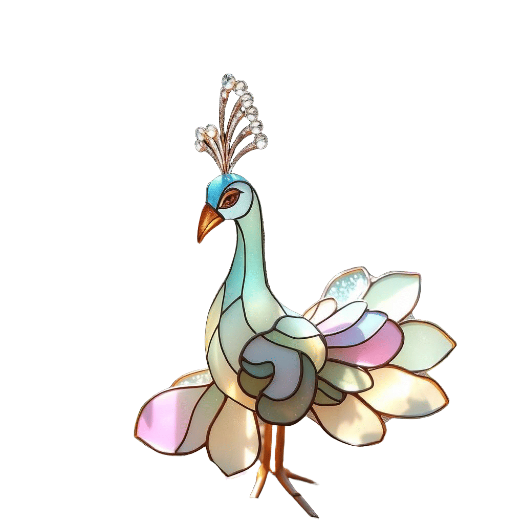 Elegant Stained Glass Peacock in Garden