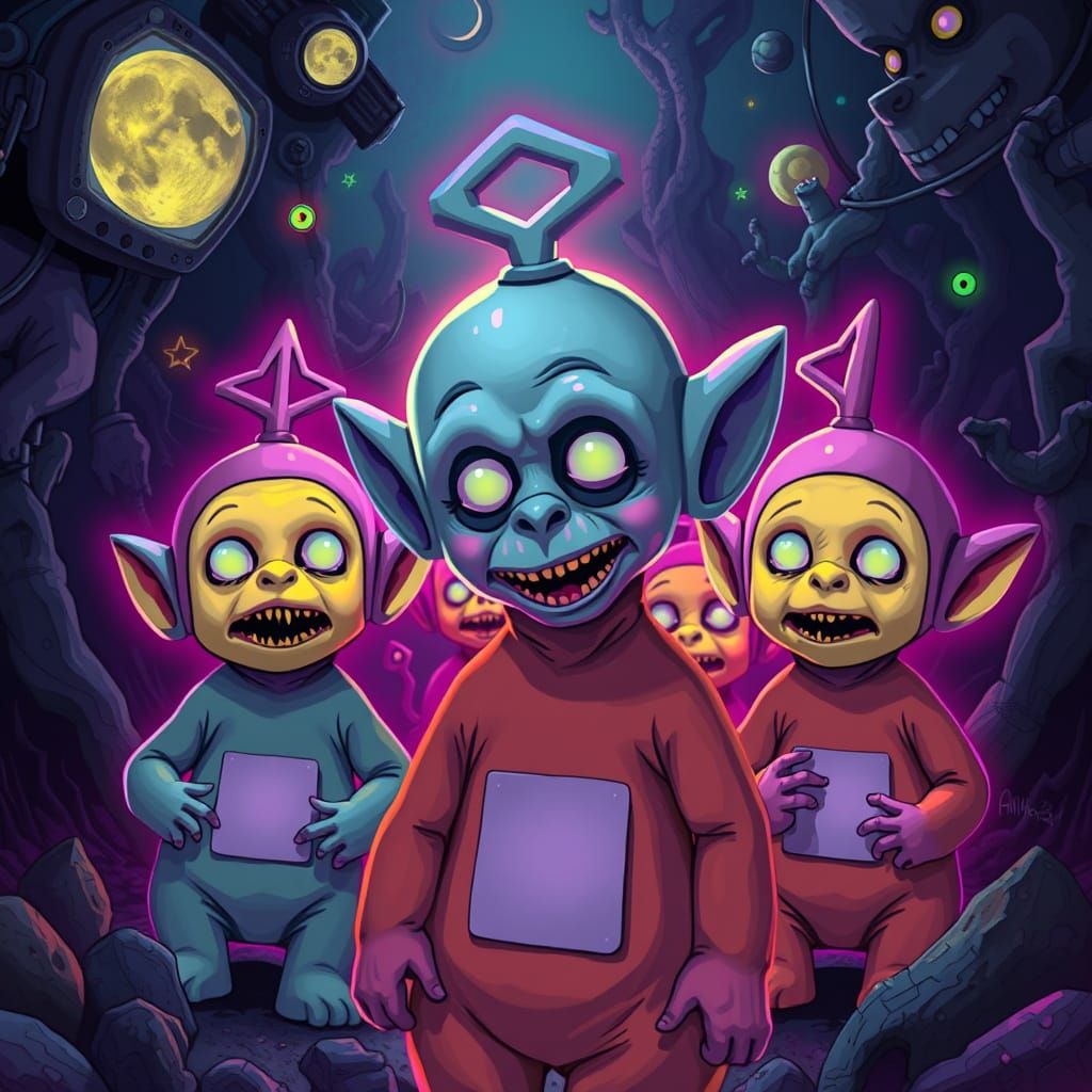 Grotesque Teletubbies in Dark Multiverse
