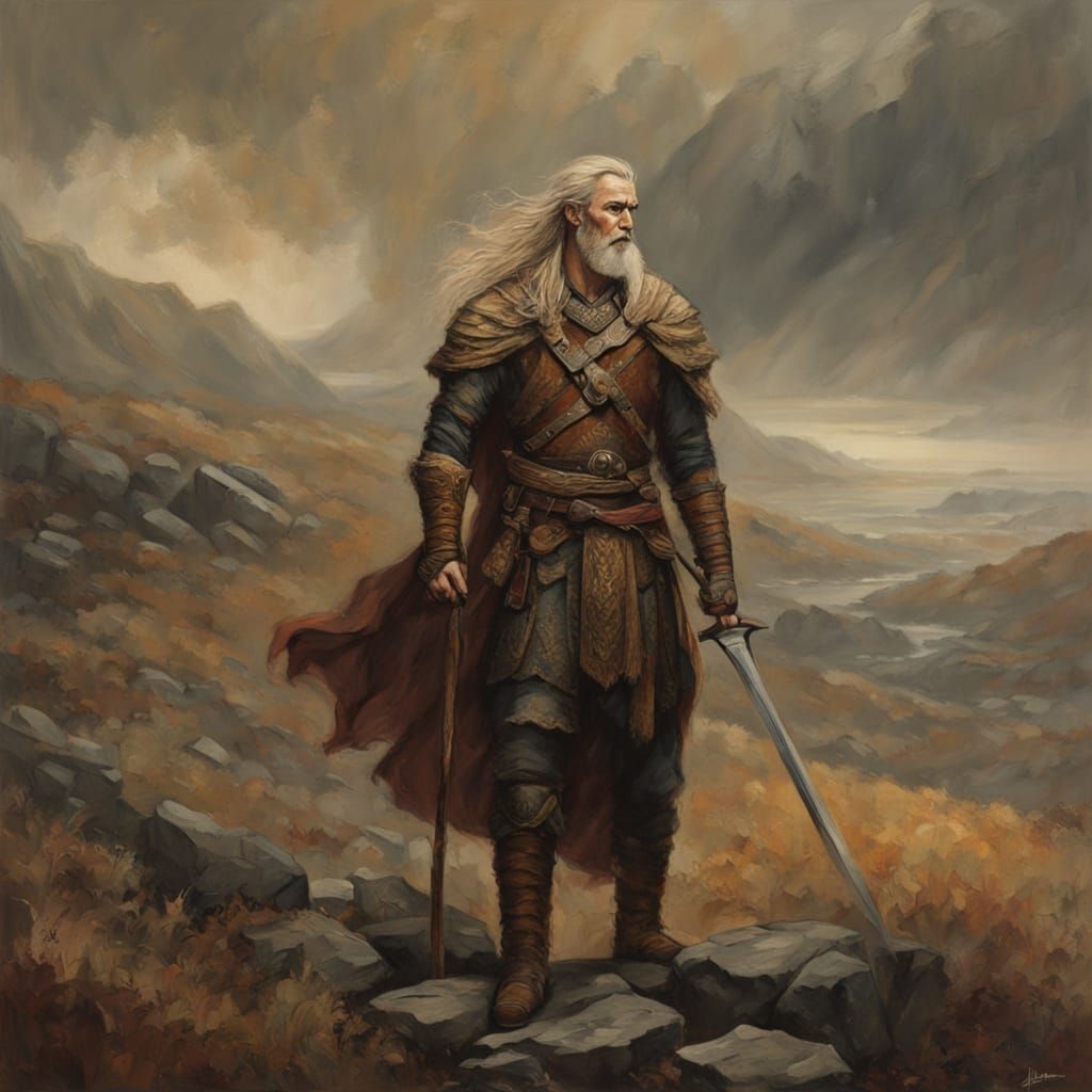 Surreal Celtic God of War in Ancient Landscape