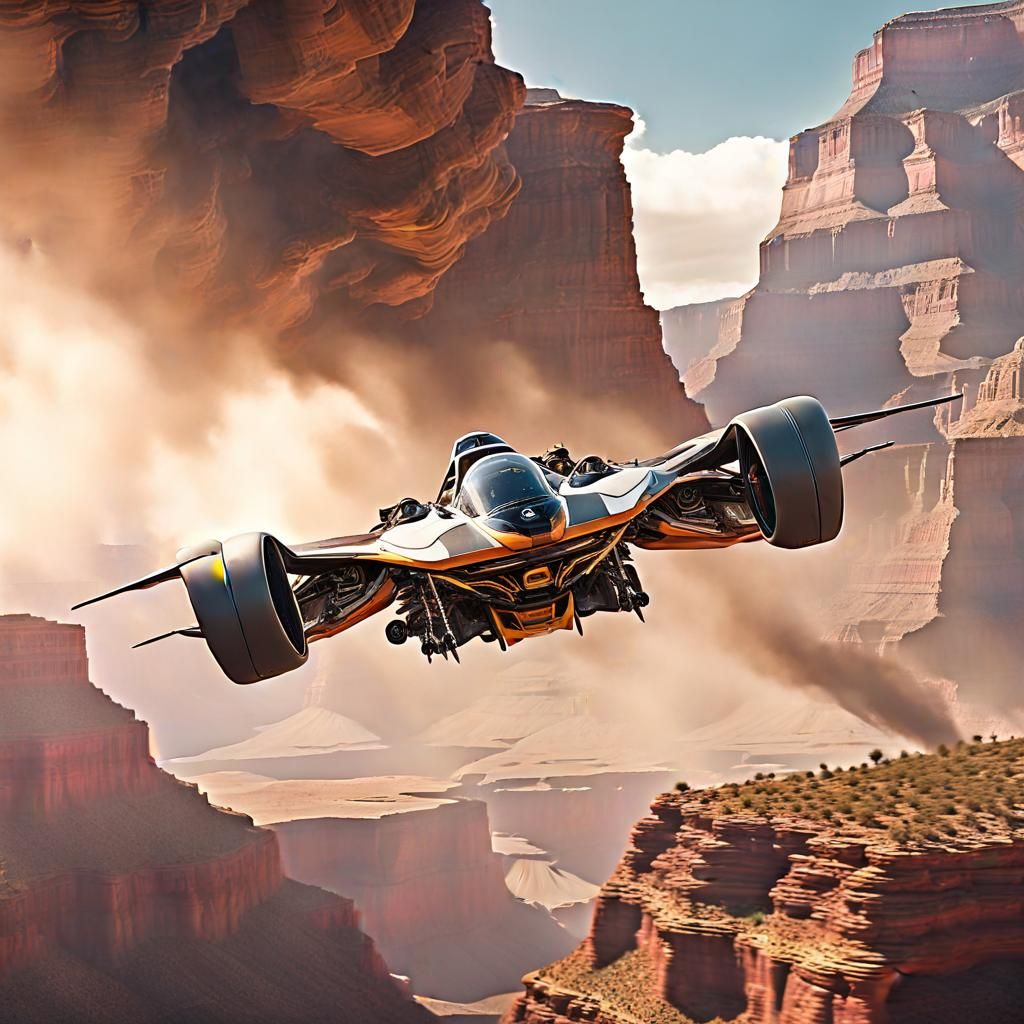 Flying Indy Racers Speeding Through Grand Canyon