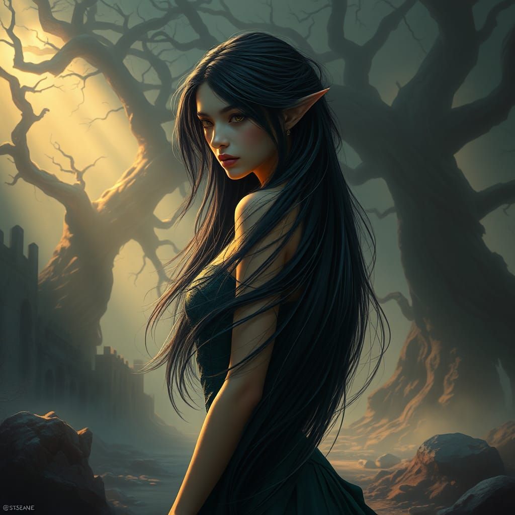 Fantasy Elf with Long Black Hair in Unreal Engine