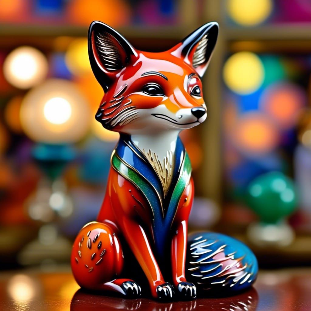 An Enameled Glass Figurine of a fox.