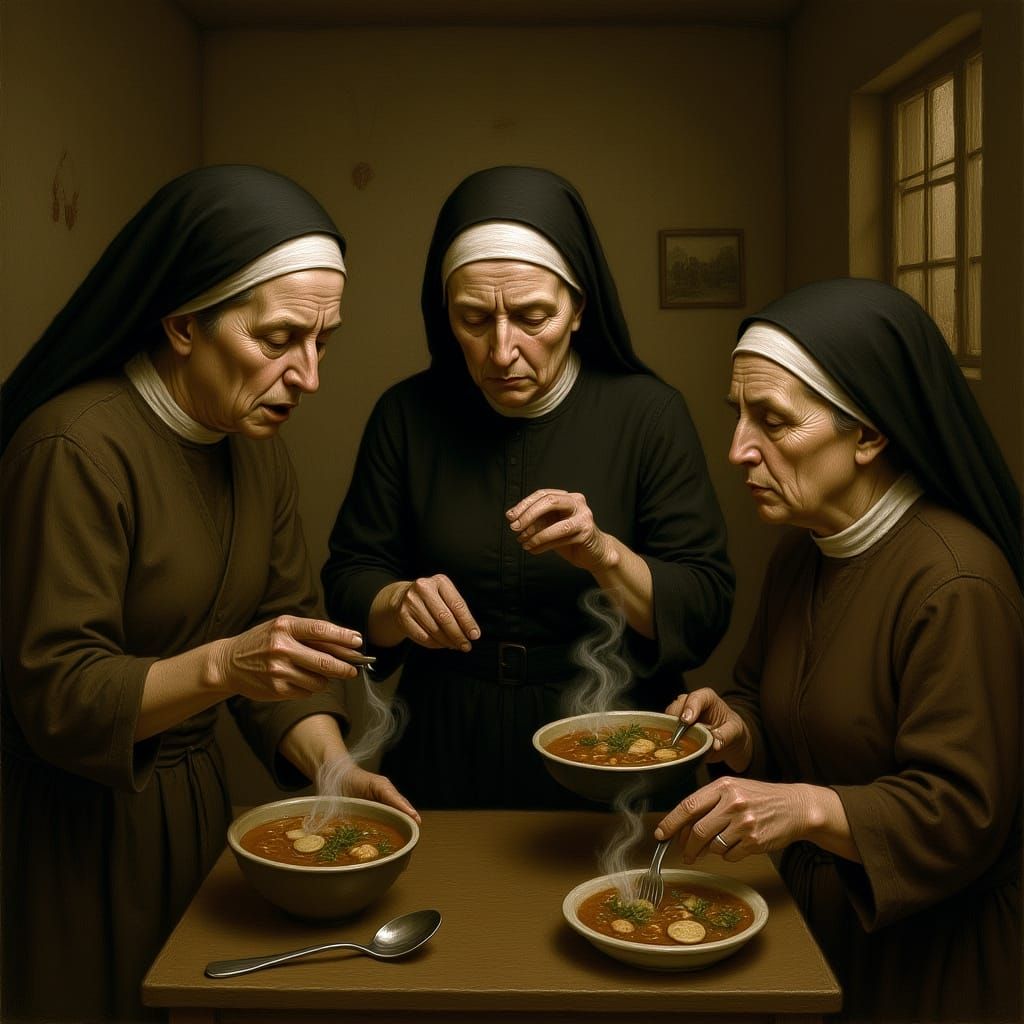 Nuns Serving Soup to the Impoverished in a Compassionate Sou...