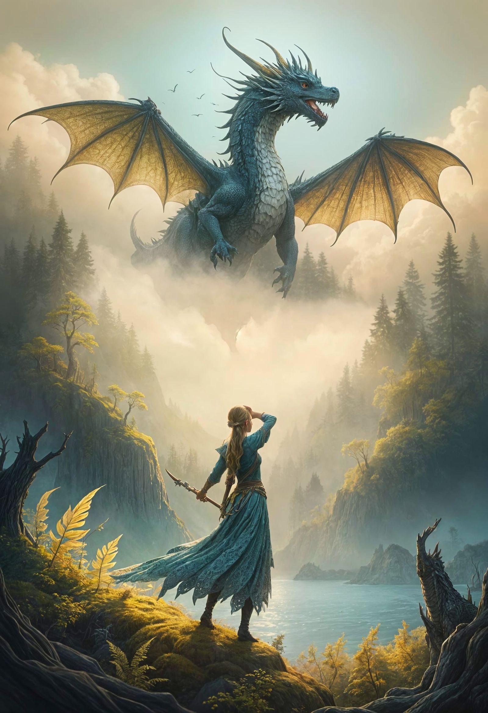 Mythical Dragon Soars Over a Dreamy Island Landscape