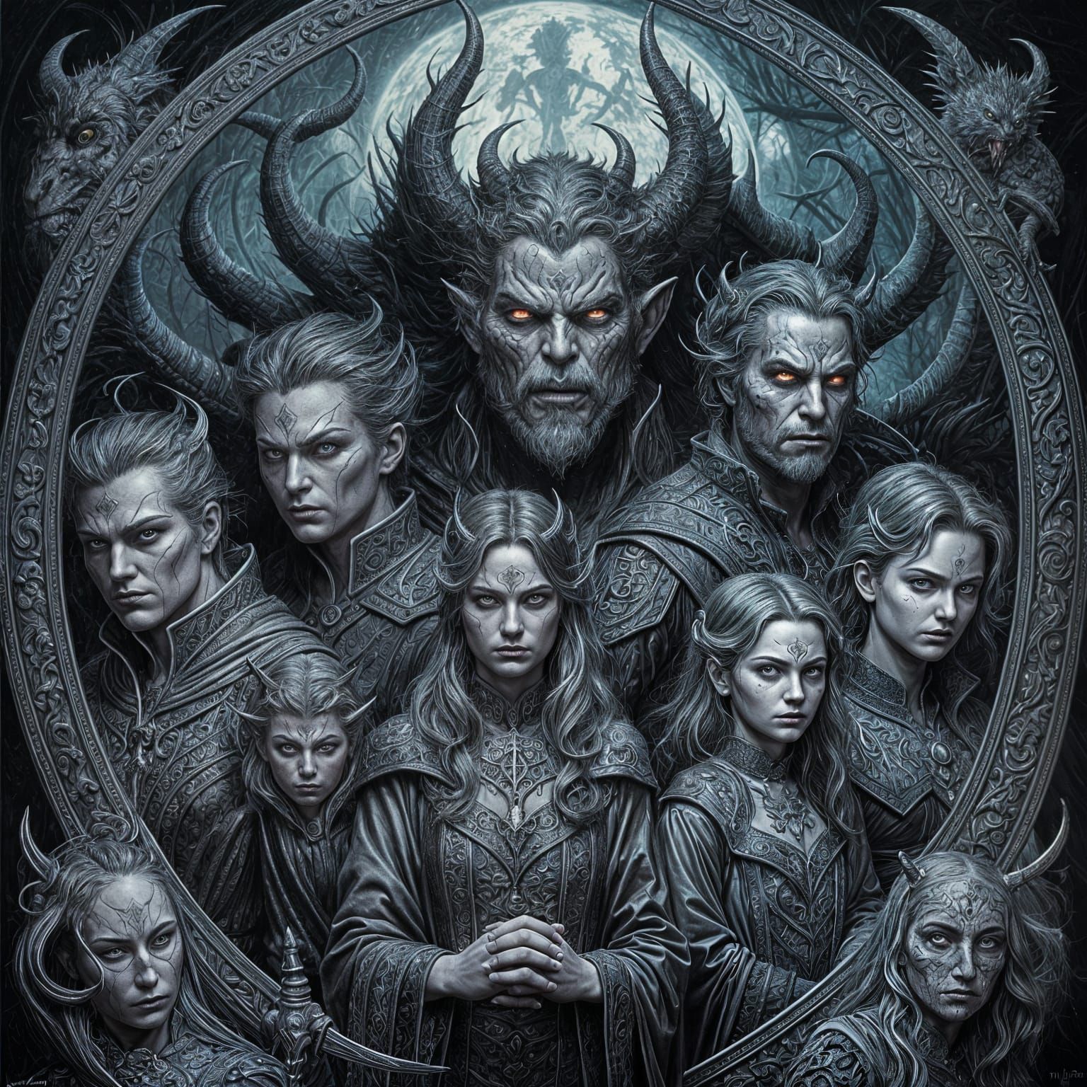 Gothic Demon Family Portrait in Comic Book Style