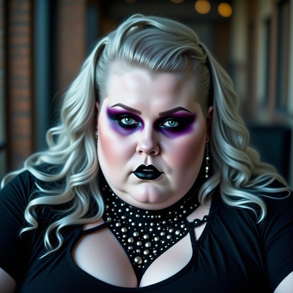 Gothic Woman with Piercings and Silver Hair