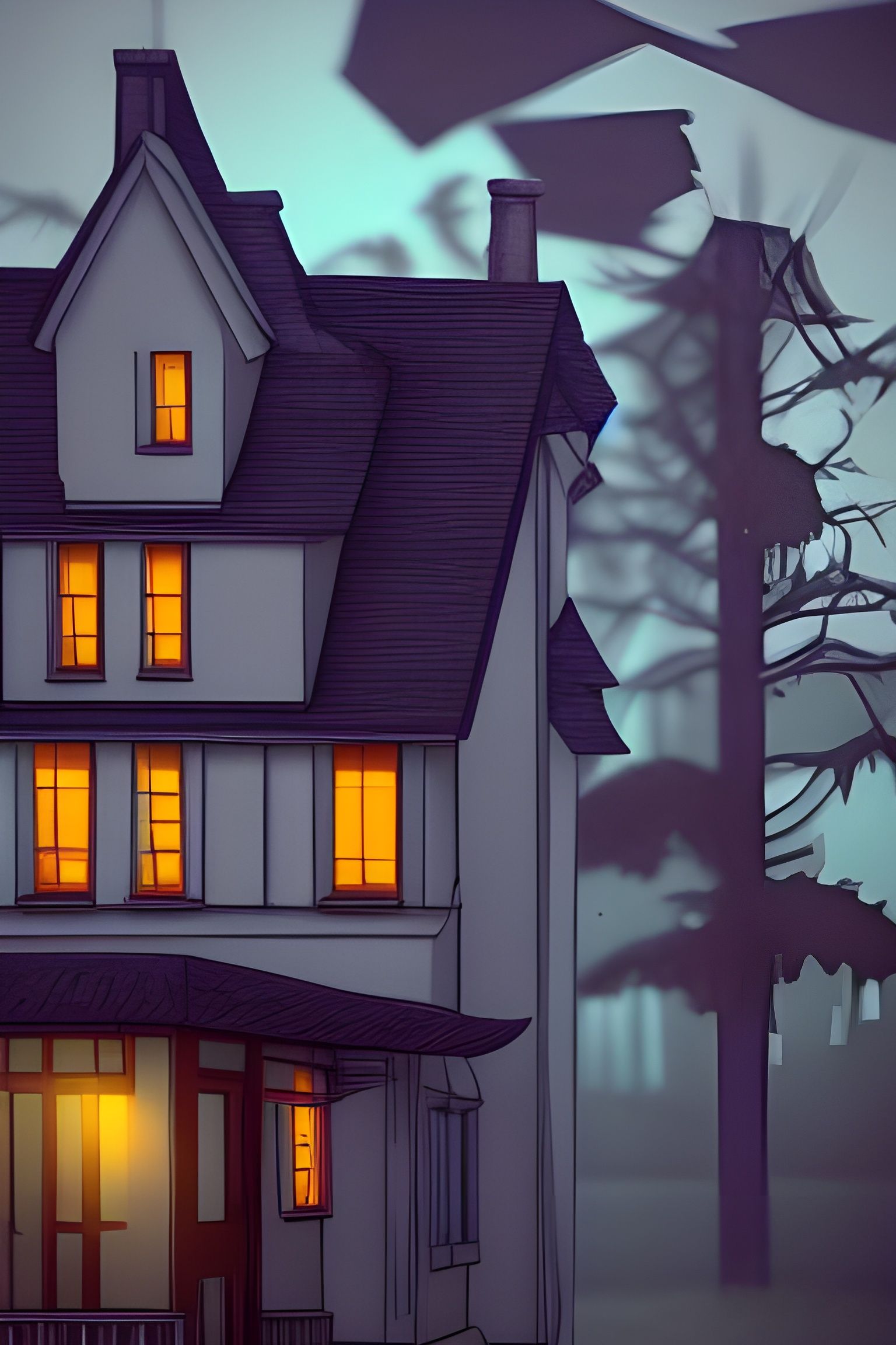 Eerie Haunted House with Ghost in Window