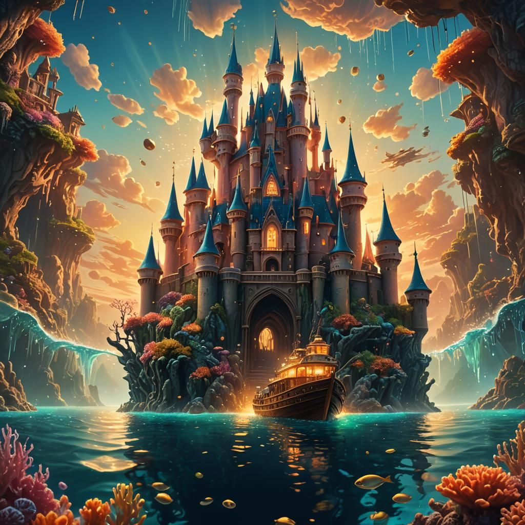 Underwater Castle Fantasy Art in Disney Style