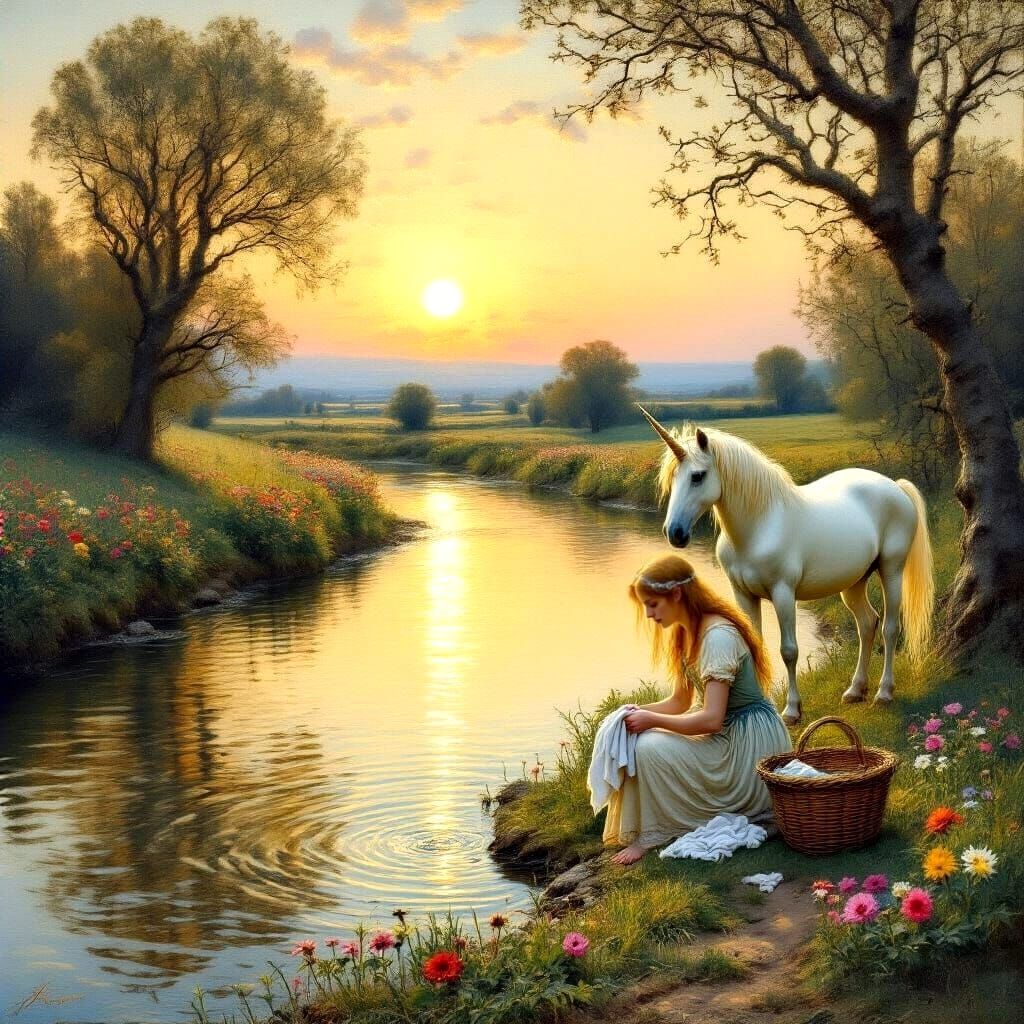 Golden River Landscape with Elven Maiden
