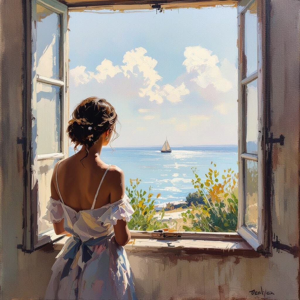 Impressionist Woman Gazing Through Window