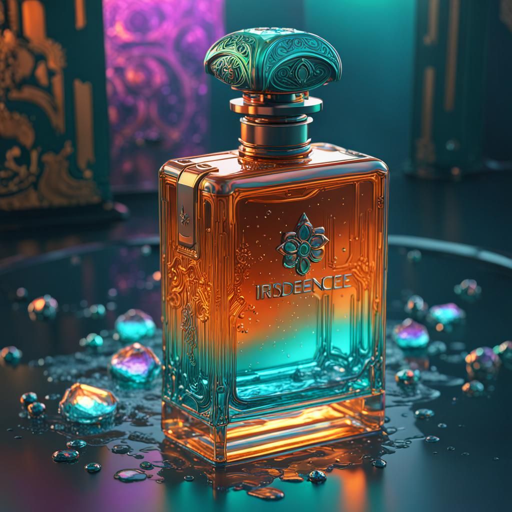 Iridescent Perfume Bottle in Digital Art Style