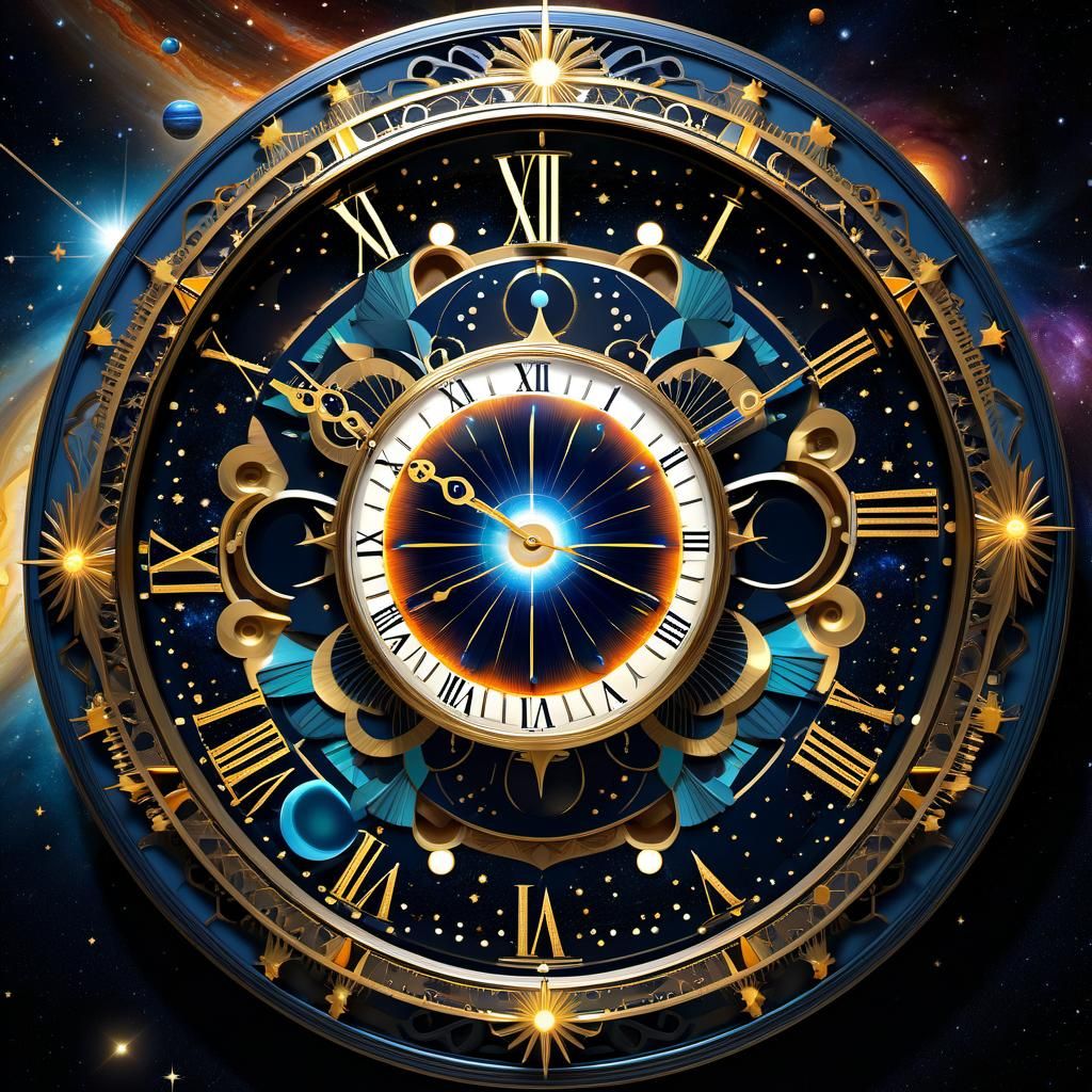 Cosmic Solar System Clock in Geometric Digital Art
