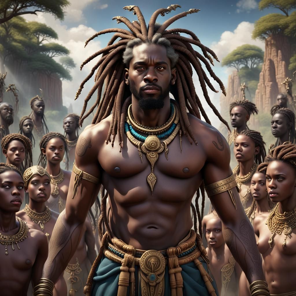 Ancestral Spirits Guide a Black Man: Fantasy Art