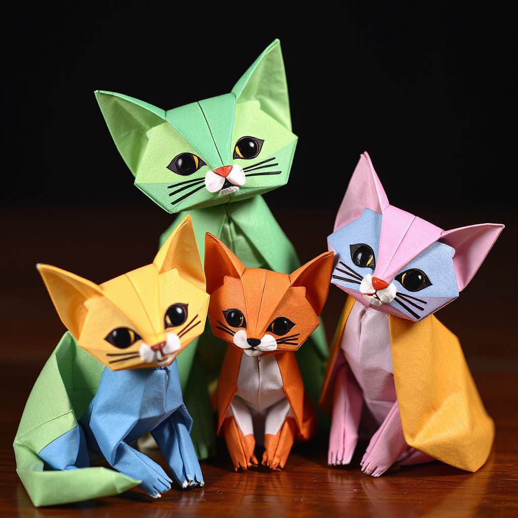 Colorful Origami Kittens