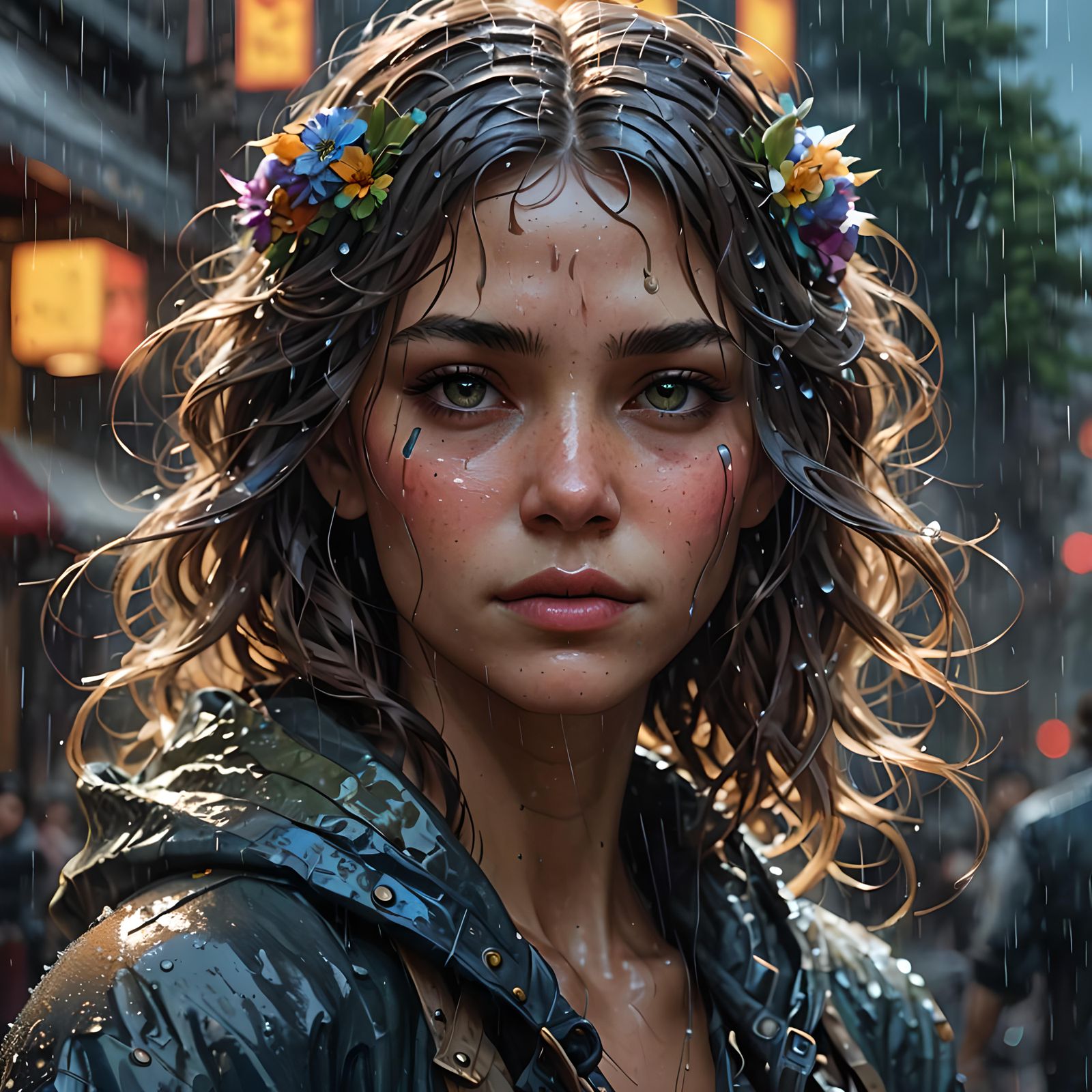 Rain Portrait in Hyperdetailed Digital Art Style