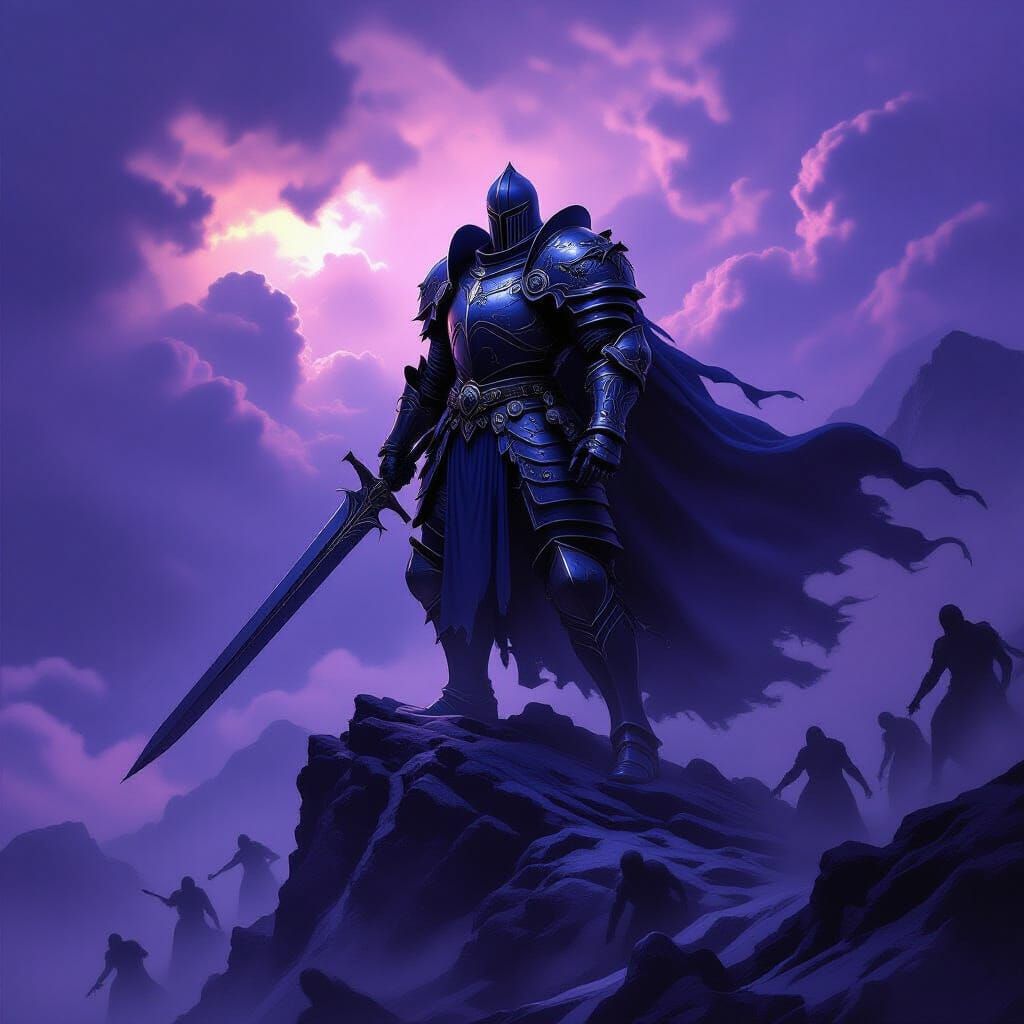 Colossal Knight Defends Mountain Peak Against Shadow Horde