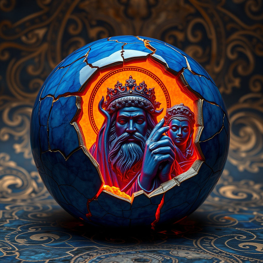 Ethereal Light Radiating from Fractured Porcelain