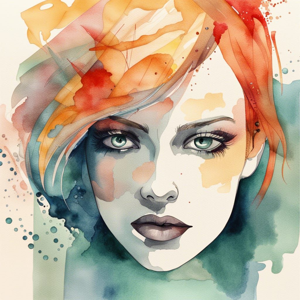 Abstract Watercolor Woman Art in Complementary Colors