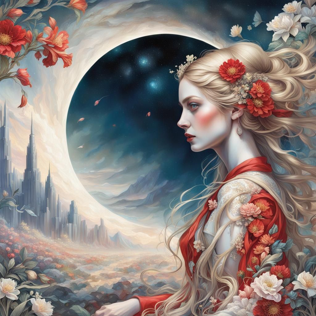 Beautiful Blonde Woman in Art Nouveau Style