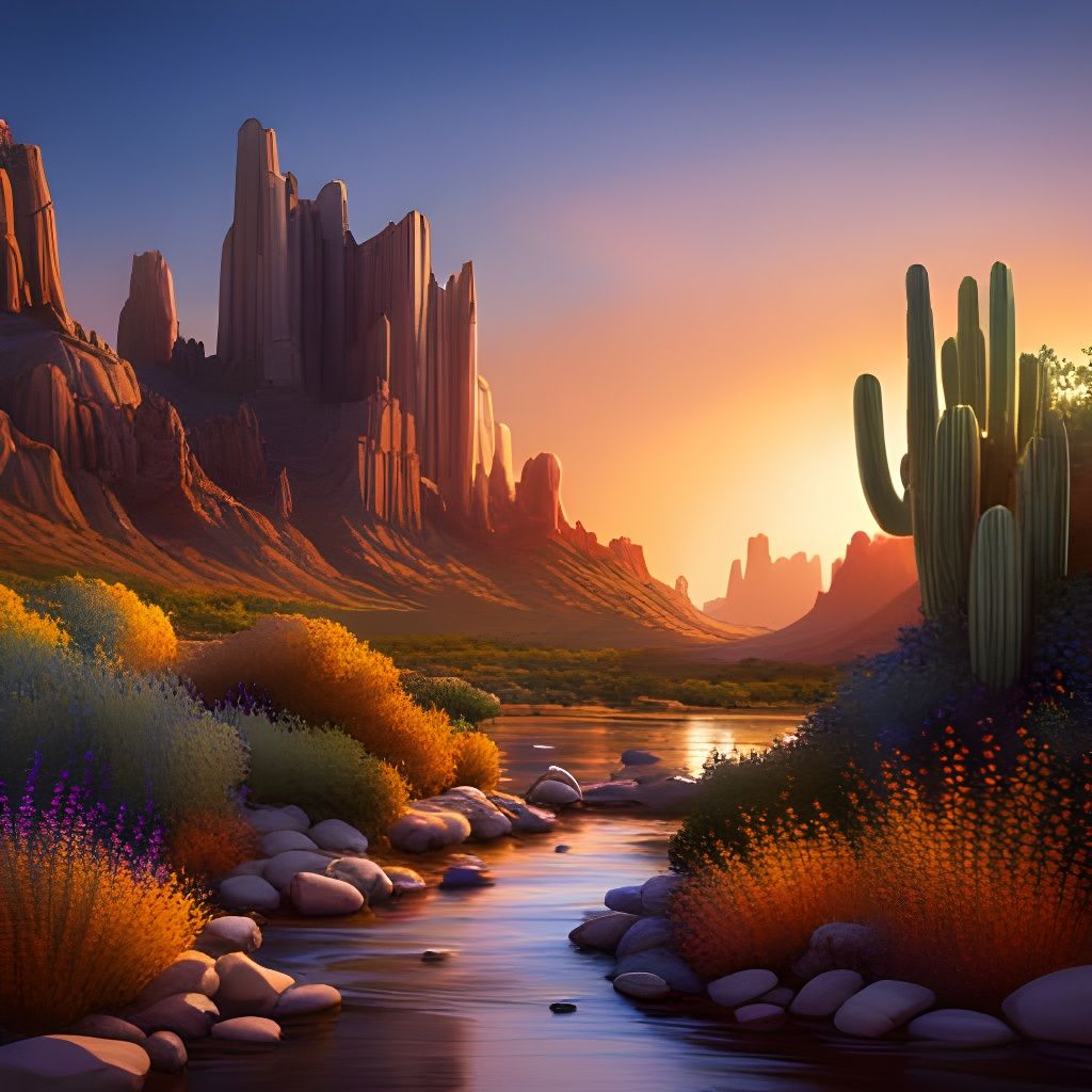 Arizona Desert Sunset with Superstition Mountain: 8K Art