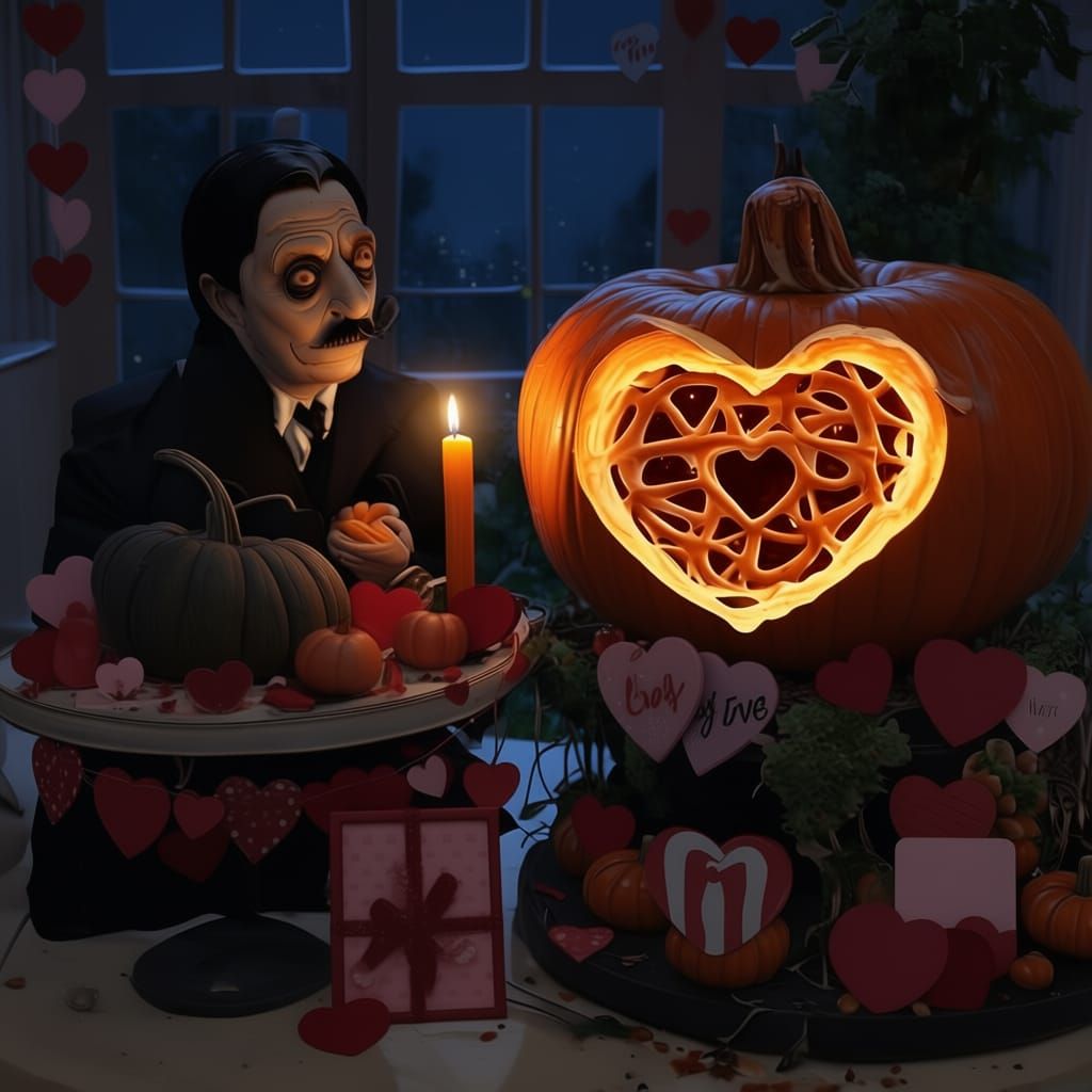 Gomez and Morticia Carve a Pumpkin Heart